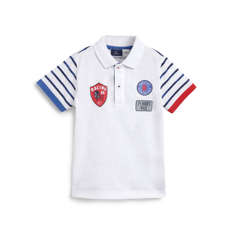 Boys White Typography Short Sleeve Polo image number 0